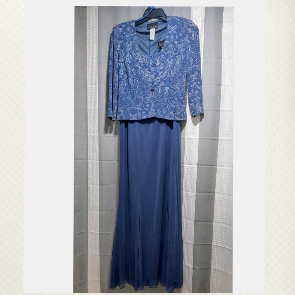 Alex Evenings Blue Maxi Dress A-Line Cocktail